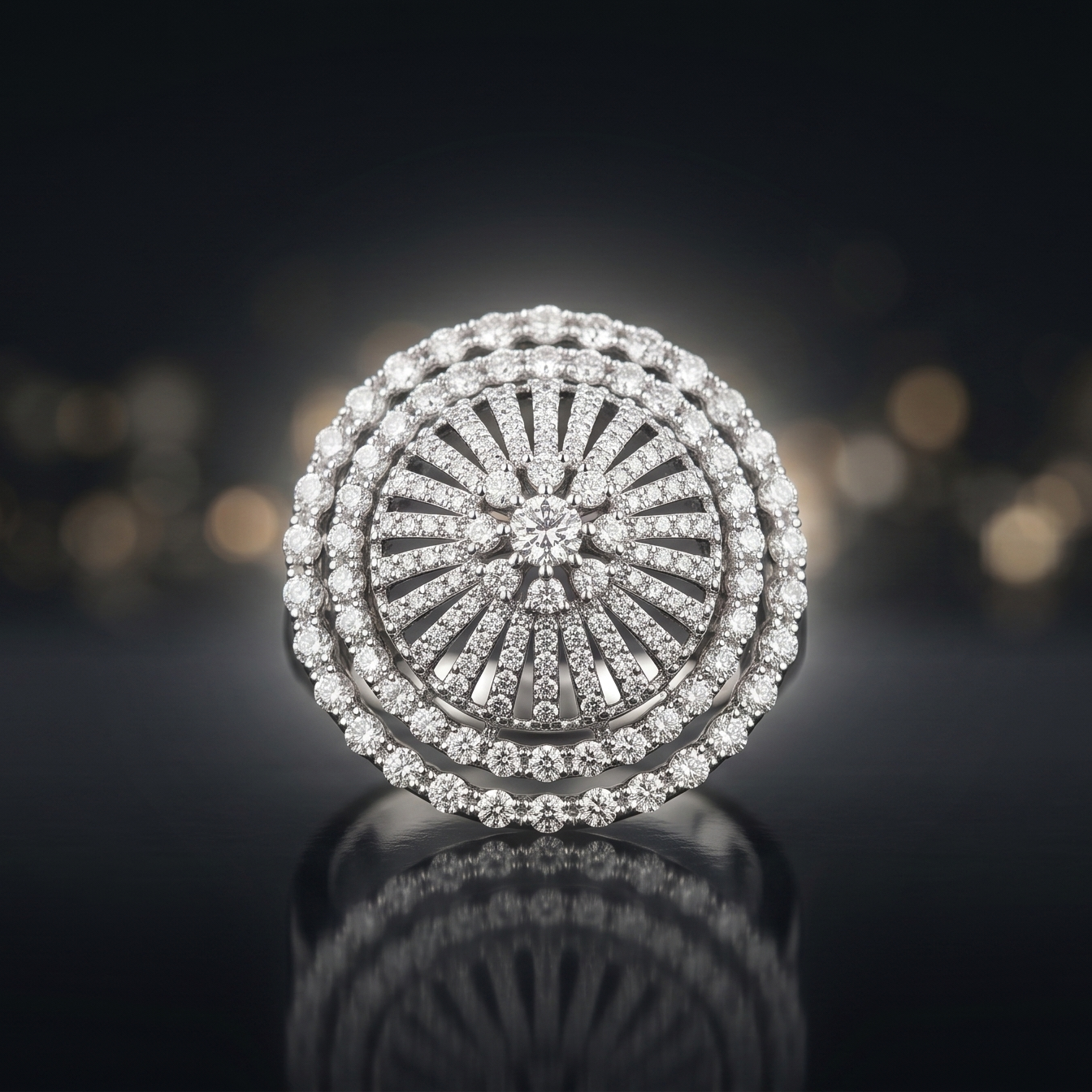 Diamond ring with a black background
