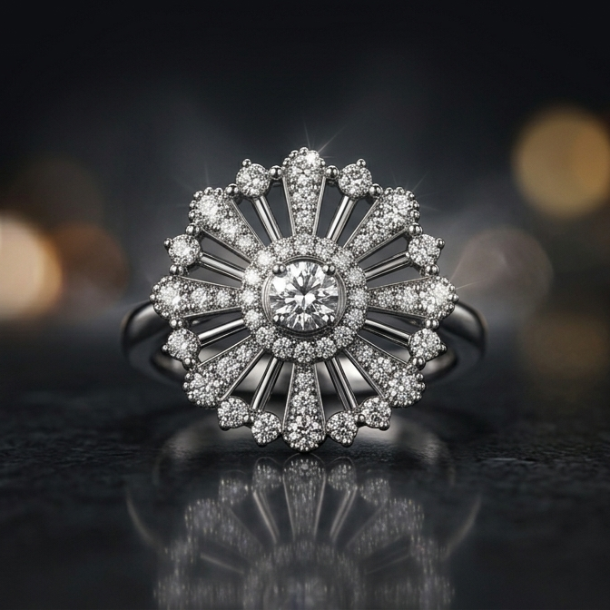 Diamond ring with a dark, blurred background