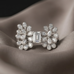Diamond earring on a soft fabric background