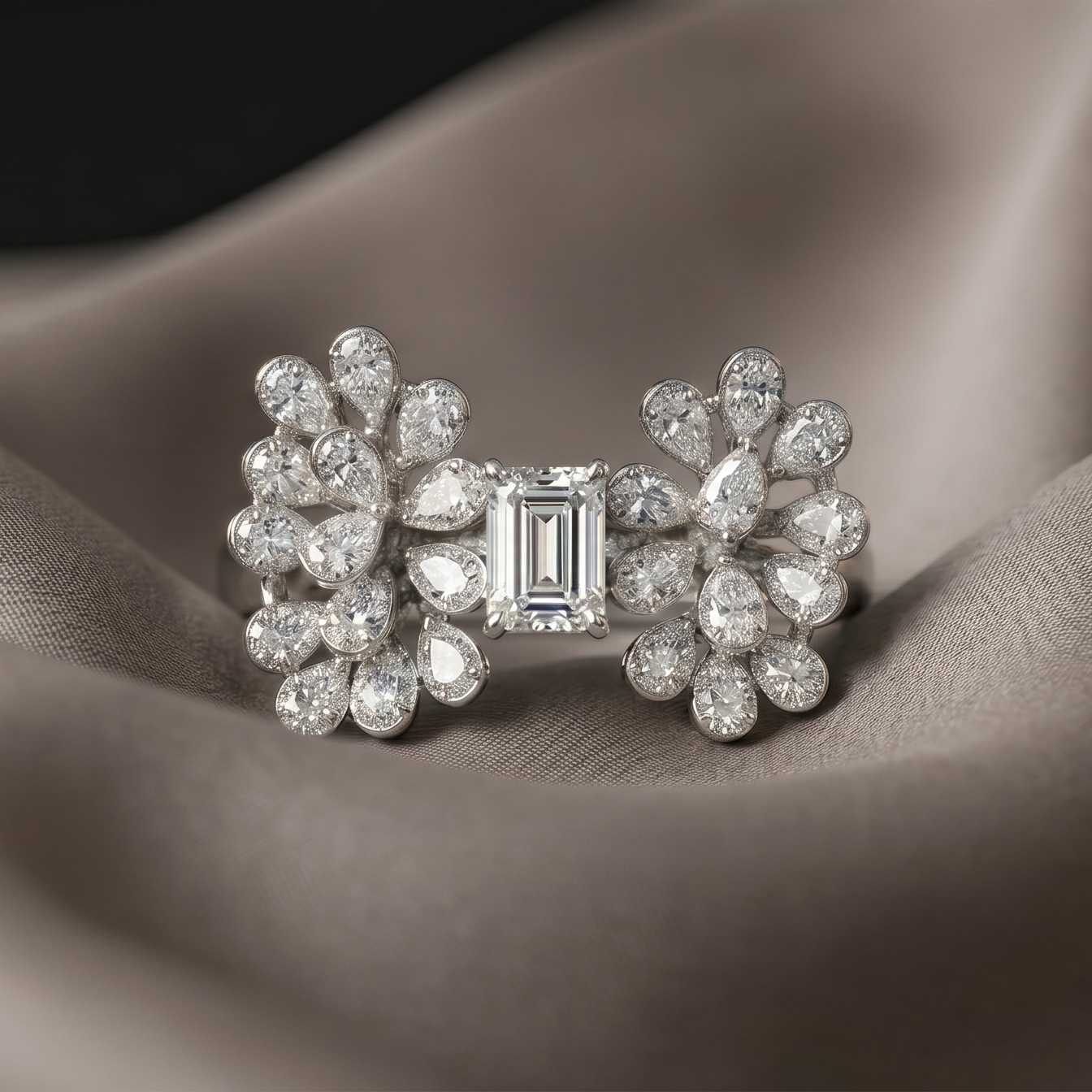 Diamond earring on a soft fabric background