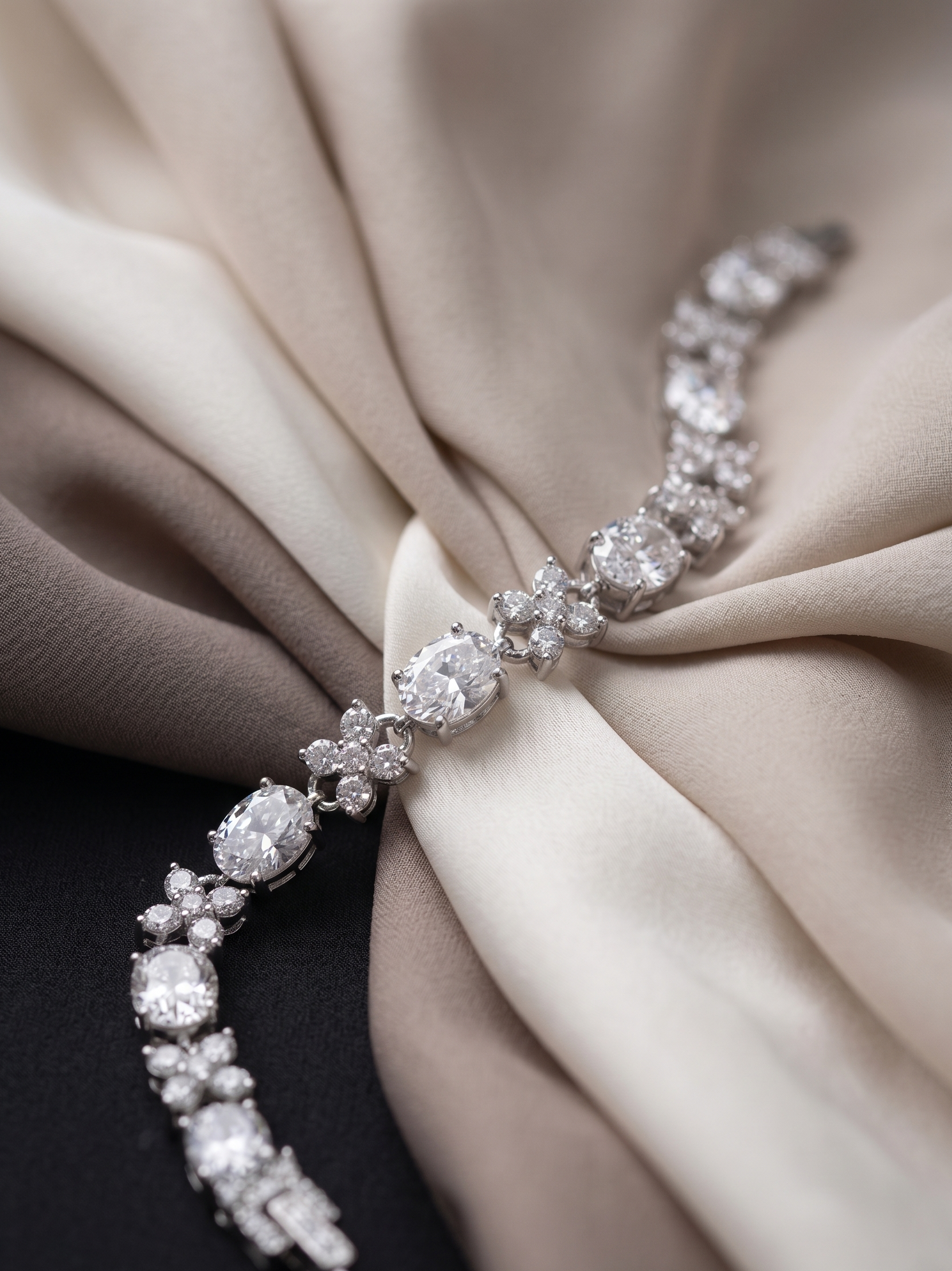 Diamond bracelet on a soft fabric background
